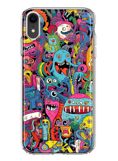 Apple iPhone XR Psychedelic Trippy Happy Aliens Characters Hybrid Protective Phone Case Cover