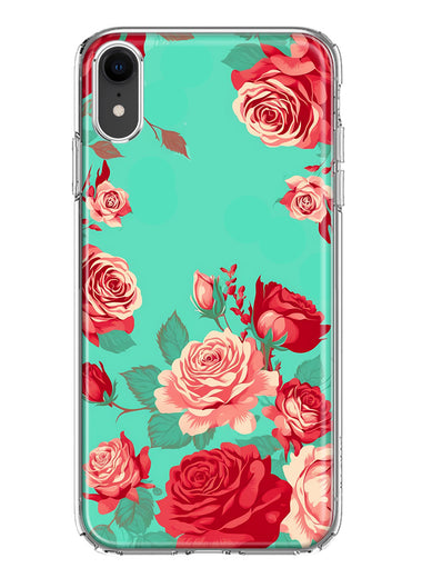Apple iPhone XR Turquoise Teal Vintage Pastel Pink Red Roses Double Layer Phone Case Cover