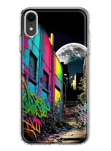 Apple iPhone XR Urban City Full Moon Graffiti Painting Art Hybrid Protective Phone Case Cover