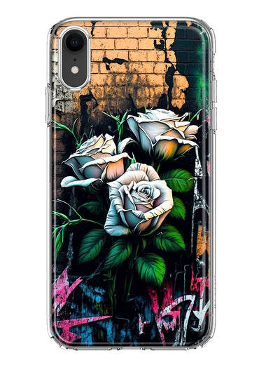 Apple iPhone XR White Roses Graffiti Wall Art Painting Hybrid Protective Phone Case Cover