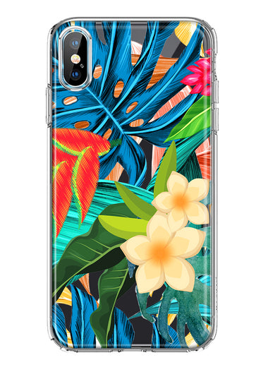 Apple iPhone XS Blue Monstera Pothos Tropical Floral Summer Flowers Hybrid Protective Phone Case Cover