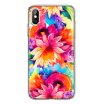 Apple iPhone Xs Max Watercolor Paint Summer Rainbow Flowers Bouquet Bloom Floral Hybrid Protective Phone Case Cover