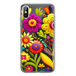 Apple iPhone Xs Max Colorful Yellow Pink Folk Style Floral Vibrant Spring Flowers Hybrid Protective Phone Case Cover