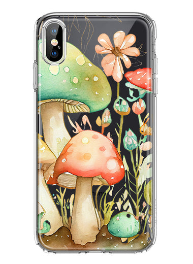 Apple iPhone Xs Max Fairytale Watercolor Mushrooms Pastel Spring Flowers Floral Hybrid Protective Phone Case Cover