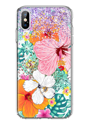 Apple iPhone XS Hawaiian Vibes Hibiscus Flowers Monstera Vacation Summer Hybrid Protective Phone Case Cover