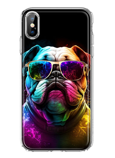 Apple iPhone XS Max Neon Rainbow Glow Bulldog Hybrid Protective Phone Case Cover