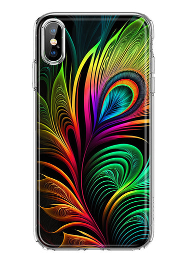 Apple iPhone XS Max Neon Rainbow Glow Peacock Feather Hybrid Protective Phone Case Cover