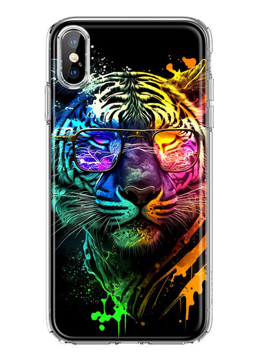 Apple iPhone XS/X Neon Rainbow Swag Tiger Hybrid Protective Phone Case Cover