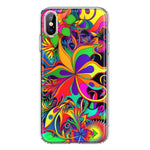 Apple iPhone XS Max Neon Rainbow Psychedelic Hippie Wild Flowers Hybrid Protective Phone Case Cover