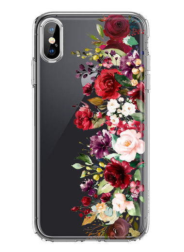 Apple iPhone XS Red Summer Watercolor Floral Bouquets Ruby Flowers Hybrid Protective Phone Case Cover