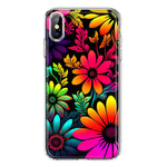Apple iPhone XS Max Neon Rainbow Glow Colorful Abstract Flowers Floral Hybrid Protective Phone Case Cover