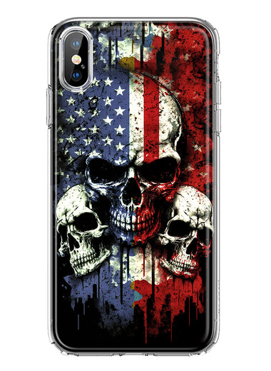 Apple iPhone XS/X American USA Flag Skulls Blue Red Double Layer Phone Case Cover