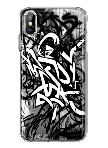 Apple iPhone XS Black White Urban Graffiti Hybrid Protective Phone Case Cover