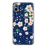 Apple iPhone Xs Max Kawaii Japanese Pink Cherry Blossom Navy Blue Hybrid Protective Phone Case Cover
