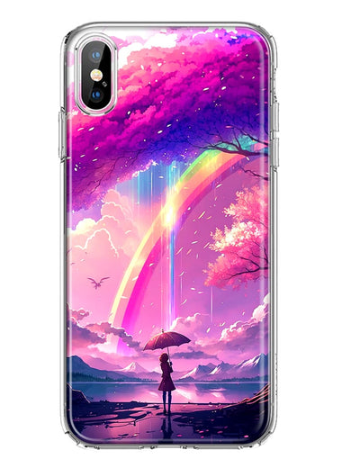 Apple iPhone XS Kawaii Manga Pink Cherry Blossom Japanese Rainbow Girl Hybrid Protective Phone Case Cover