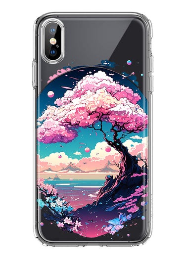 Apple iPhone XS Max Kawaii Manga Pink Cherry Blossom Japanese Sky Floral Ocean Hybrid Protective Phone Case Cover