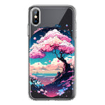 Apple iPhone XS Max Kawaii Manga Pink Cherry Blossom Japanese Sky Floral Ocean Hybrid Protective Phone Case Cover