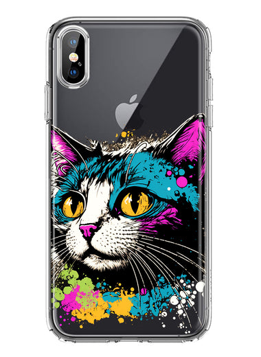 Apple iPhone XS Max Cool Cat Oil Paint Pop Art Hybrid Protective Phone Case Cover