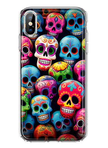 Apple iPhone Xs Max Halloween Spooky Colorful Day of the Dead Skulls Hybrid Protective Phone Case Cover