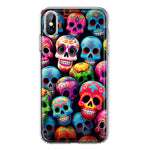 Apple iPhone Xs Max Halloween Spooky Colorful Day of the Dead Skulls Hybrid Protective Phone Case Cover