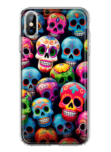 Apple iPhone XS Halloween Spooky Colorful Day of the Dead Skulls Hybrid Protective Phone Case Cover