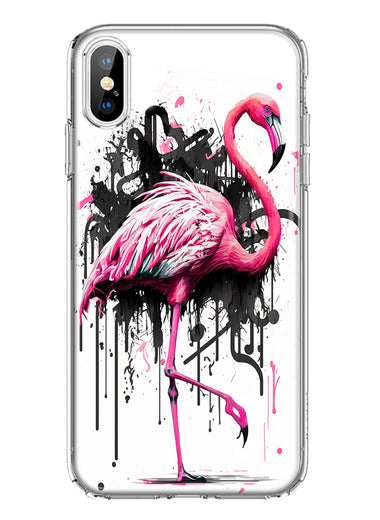 Apple iPhone XS Pink Flamingo Painting Graffiti Hybrid Protective Phone Case Cover