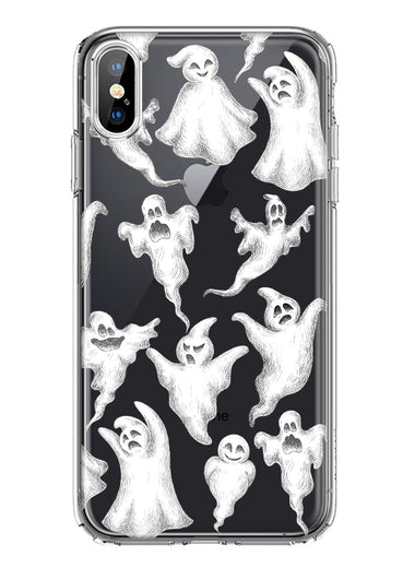 Apple iPhone XS Cute Halloween Spooky Floating Ghosts Horror Scary Hybrid Protective Phone Case Cover