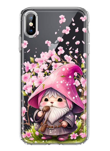 Apple iPhone XS/X Cute Pink Cherry Blossom Gnome Spring Floral Flowers Double Layer Phone Case Cover