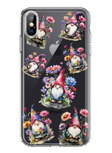 Apple iPhone XS/X Cute Pink Purple Cosmos Flowers Gnomes Spring Floral Double Layer Phone Case Cover