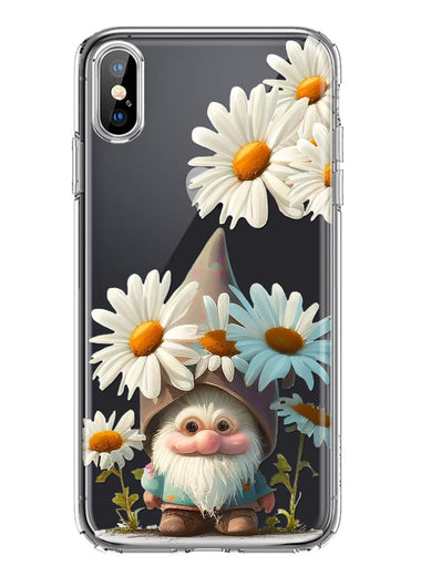 Apple iPhone XS Cute Gnome White Daisy Flowers Floral Hybrid Protective Phone Case Cover