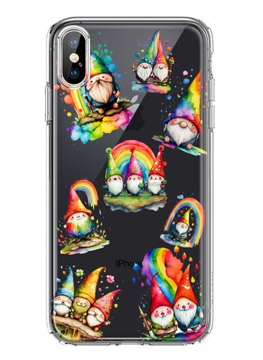 Apple iPhone XS/X Colorful Neon Glow Rainbow Gnomes Painting Hybrid Protective Phone Case Cover