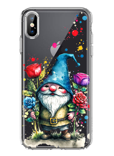 Apple iPhone XS Gnome Red Purple Blue Roses Garden Hybrid Protective Phone Case Cover