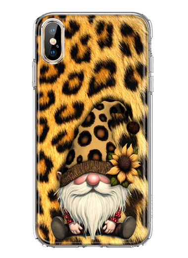Apple iPhone XS Gnome Sunflower Leopard Hybrid Protective Phone Case Cover
