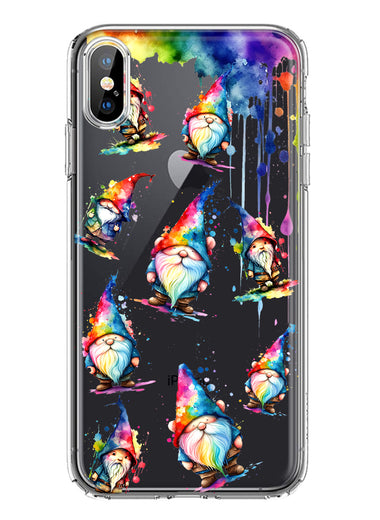 Apple iPhone XS/X Neon Water Painting Colorful Splash Gnomes Hybrid Protective Phone Case Cover