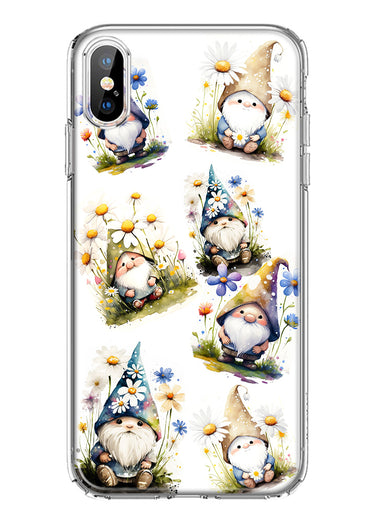 Apple iPhone XS Cute White Blue Daisies Gnomes Hybrid Protective Phone Case Cover