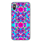 Apple iPhone XS Max Pink Blue Vintage Hippie Tie Dye Flowers Hybrid Protective Phone Case Cover