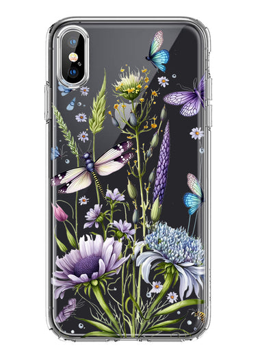 Apple iPhone XS Lavender Dragonfly Butterflies Spring Flowers Hybrid Protective Phone Case Cover