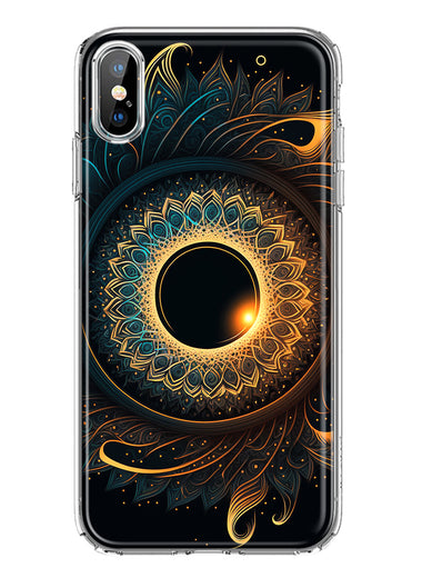 Apple iPhone XS Mandala Geometry Abstract Eclipse Pattern Hybrid Protective Phone Case Cover