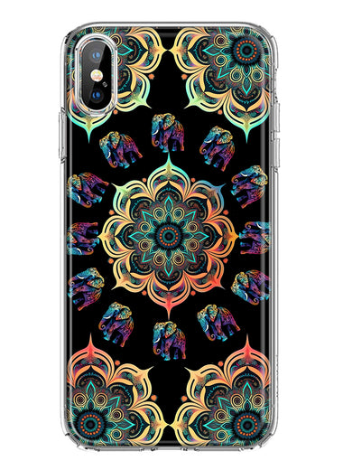 Apple iPhone XS Mandala Geometry Abstract Elephant Pattern Hybrid Protective Phone Case Cover