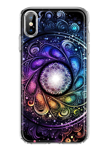 Apple iPhone XS Mandala Geometry Abstract Galaxy Pattern Hybrid Protective Phone Case Cover