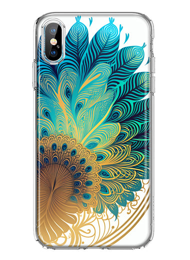 Apple iPhone XS Mandala Geometry Abstract Peacock Feather Pattern Hybrid Protective Phone Case Cover