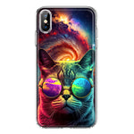 Apple iPhone XS Max Neon Rainbow Galaxy Cat Hybrid Protective Phone Case Cover