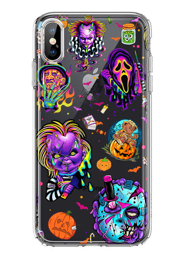 Apple iPhone Xs Max Cute Halloween Spooky Horror Scary Neon Characters Hybrid Protective Phone Case Cover