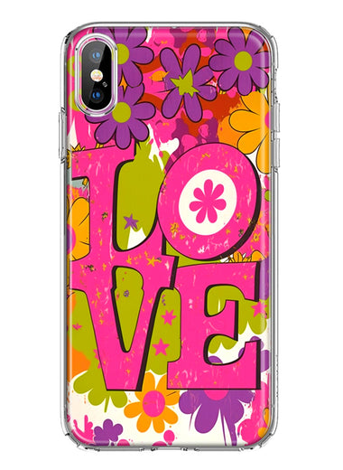Apple iPhone XS Pink Daisy Love Graffiti Painting Art Hybrid Protective Phone Case Cover