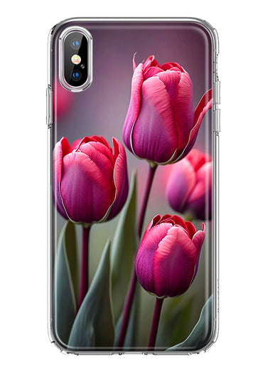 Apple iPhone XS Max Pink Tulip Flowers Floral Hybrid Protective Phone Case Cover