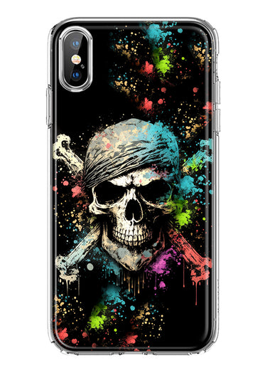 Apple iPhone XS Fantasy Paint Splash Pirate Skull Hybrid Protective Phone Case Cover