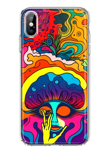 Apple iPhone XS Neon Rainbow Psychedelic Trippy Hippie Big Brain Hybrid Protective Phone Case Cover