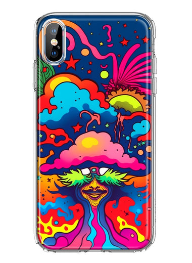 Apple iPhone XS Neon Rainbow Psychedelic Trippy Hippie Bomb Star Dream Hybrid Protective Phone Case Cover
