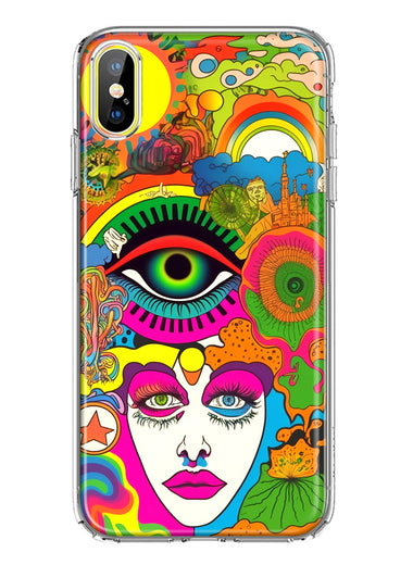 Apple iPhone XS Neon Rainbow Psychedelic Trippy Hippie DaydreamHybrid Protective Phone Case Cover