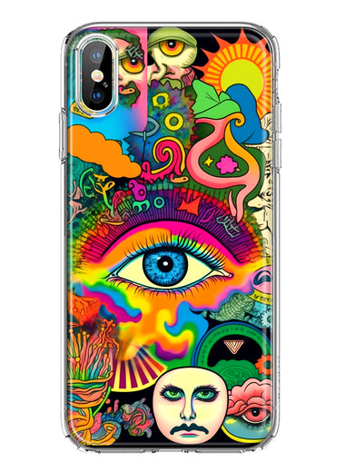 Apple iPhone XS Neon Rainbow Psychedelic Trippy Hippie Multiple Eyes Hybrid Protective Phone Case Cover